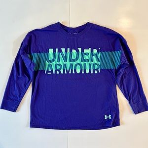 Under Armour XL Purple Green Logo Long Sleeve Shirt Tee Loose Heatgear Top